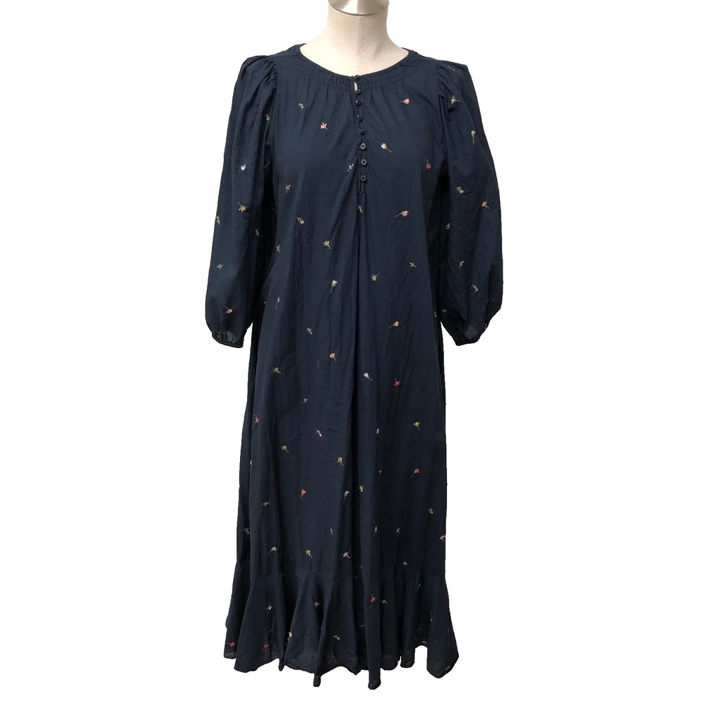 The‎ Great A Line Dress Womens 1 Small Blue Floral Embroidered 3/4 Sleeve Lined